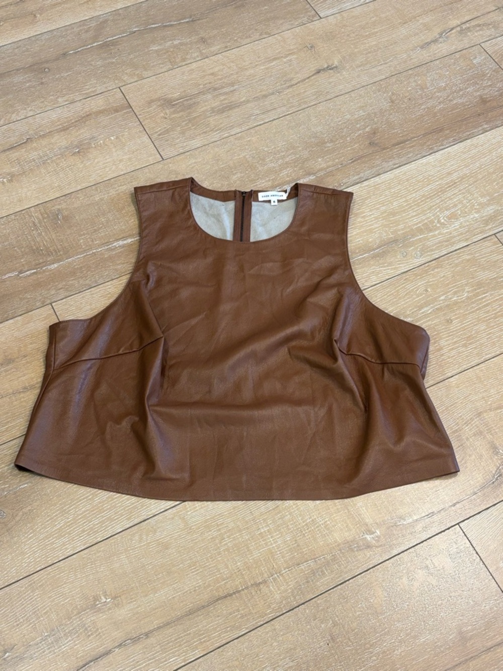 Good American Better Than Leather Crop Top - Burnt Caramel - Picture 2 of 7